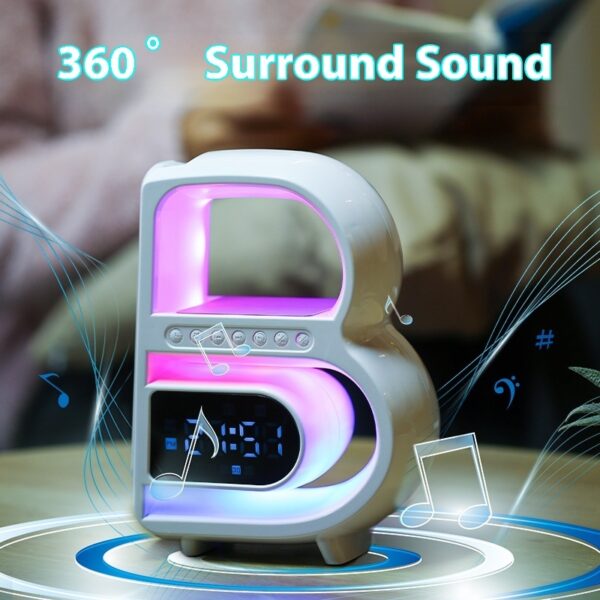 2024 New B-Shaped Blutooth Speaker Multifunctional Smart Music Rhythm Lighting Phone Wireless Charger TF Card AUX Input Standard Mode - Image 5